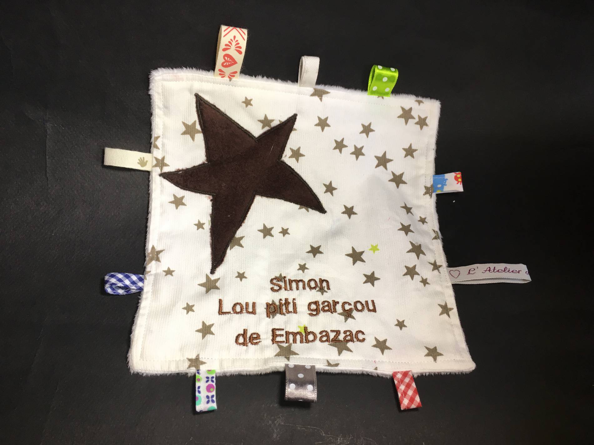 Doudou étiquettes personnalisé - Broderie + appliqué - Simon