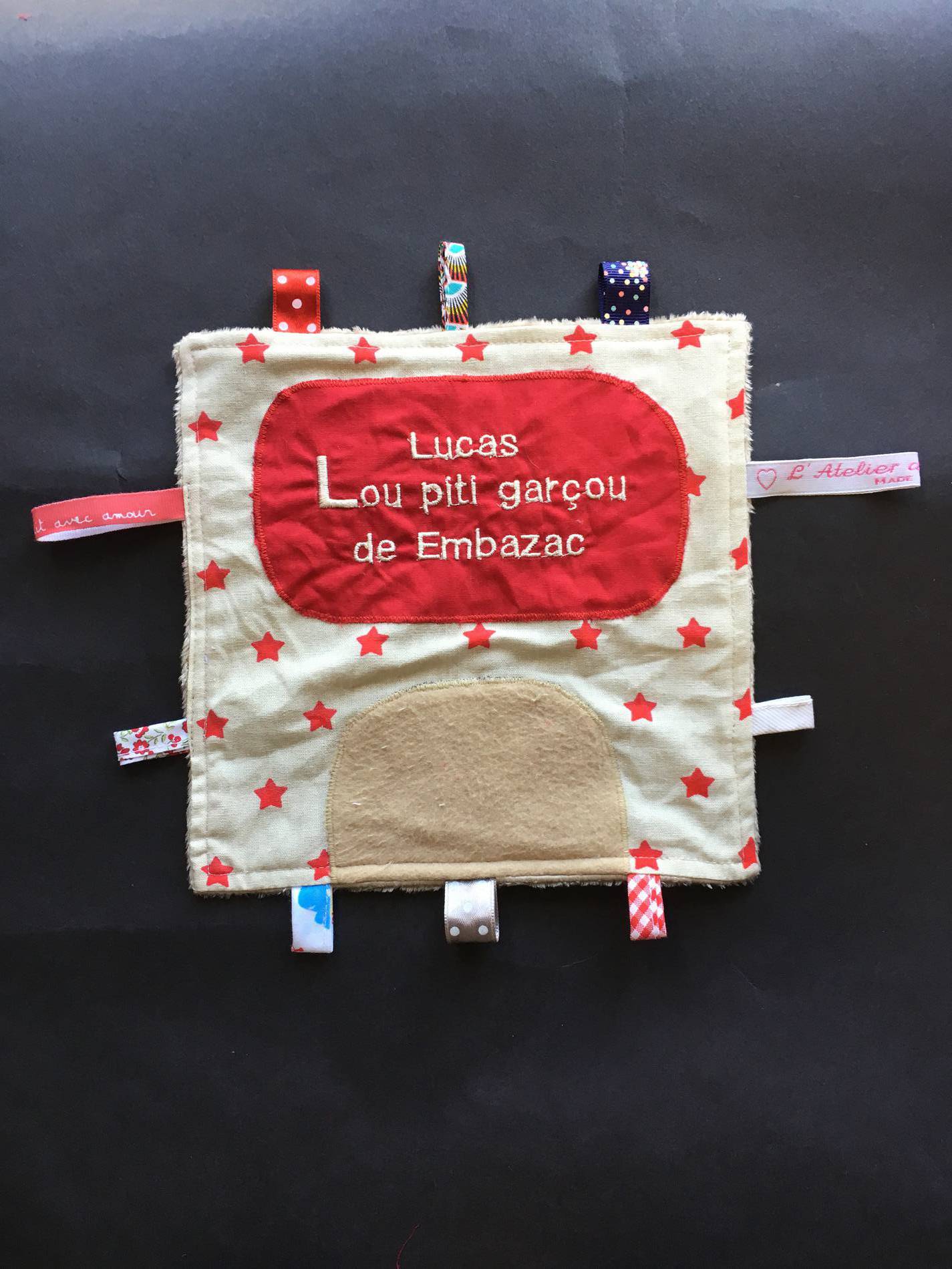 Doudou étiquettes personnalisé - Broderie + appliqué -  Lucas