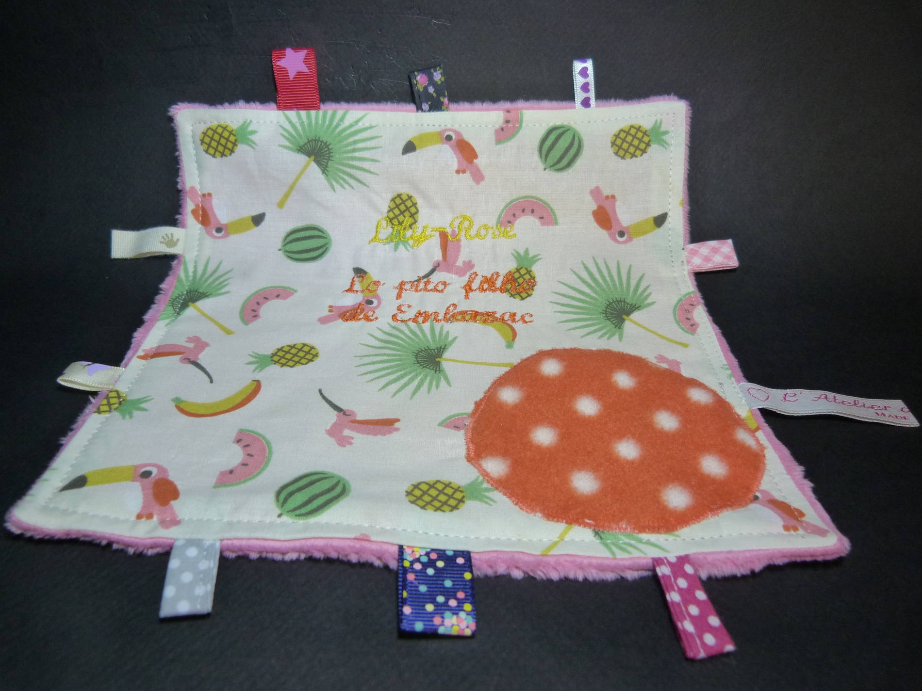 Doudou étiquettes personnalisé - Broderie + appliqué - Lily-Rose