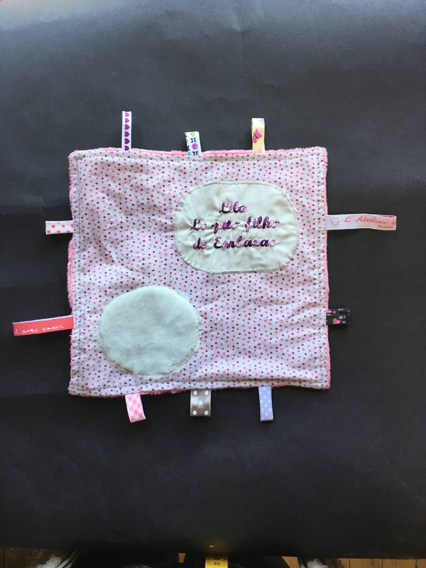  Doudou étiquettes personnalisé - Broderie + appliqué - Lilas