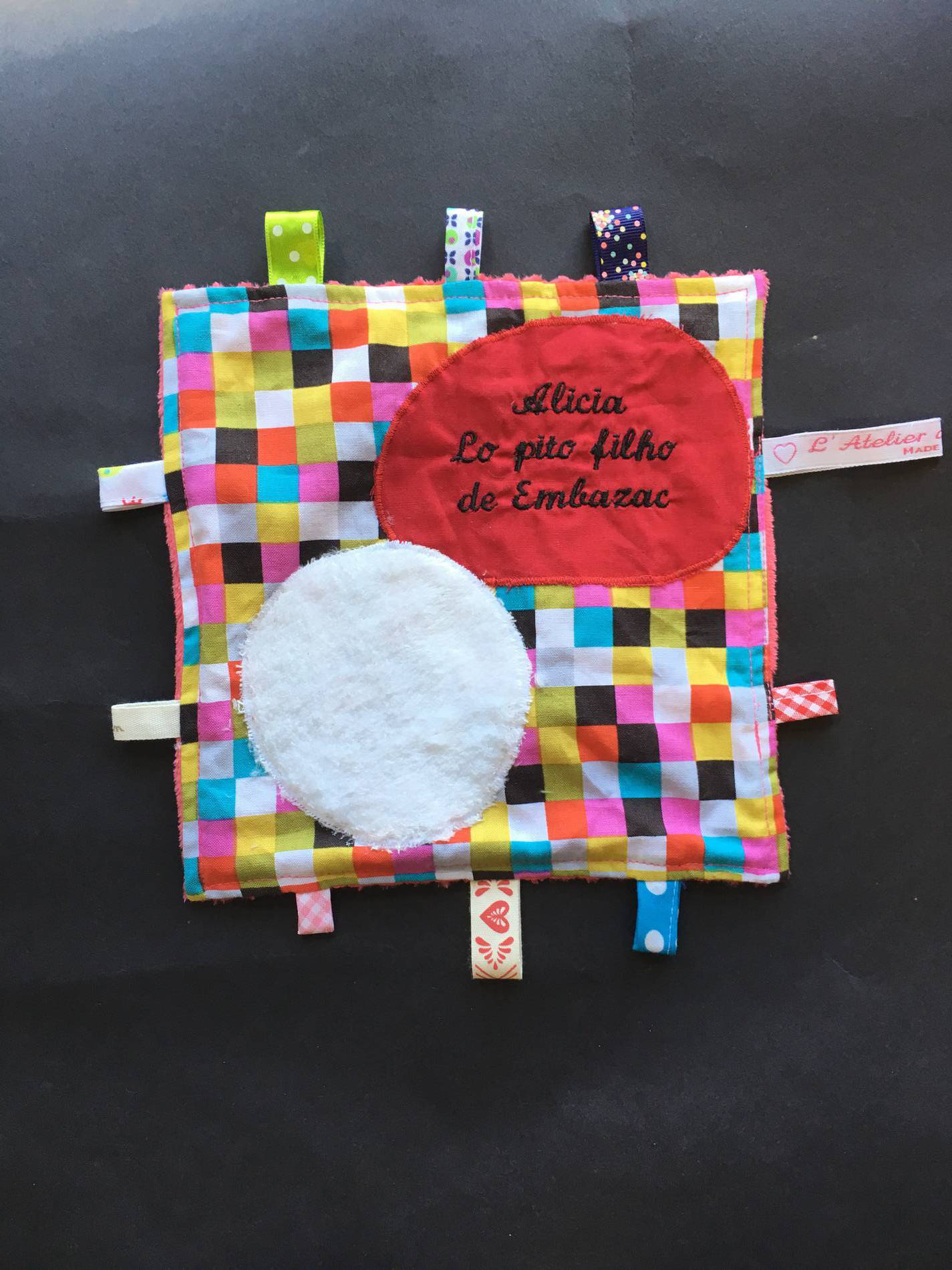 Doudou étiquettes personnalisé - Broderie + appliqué - Alicia