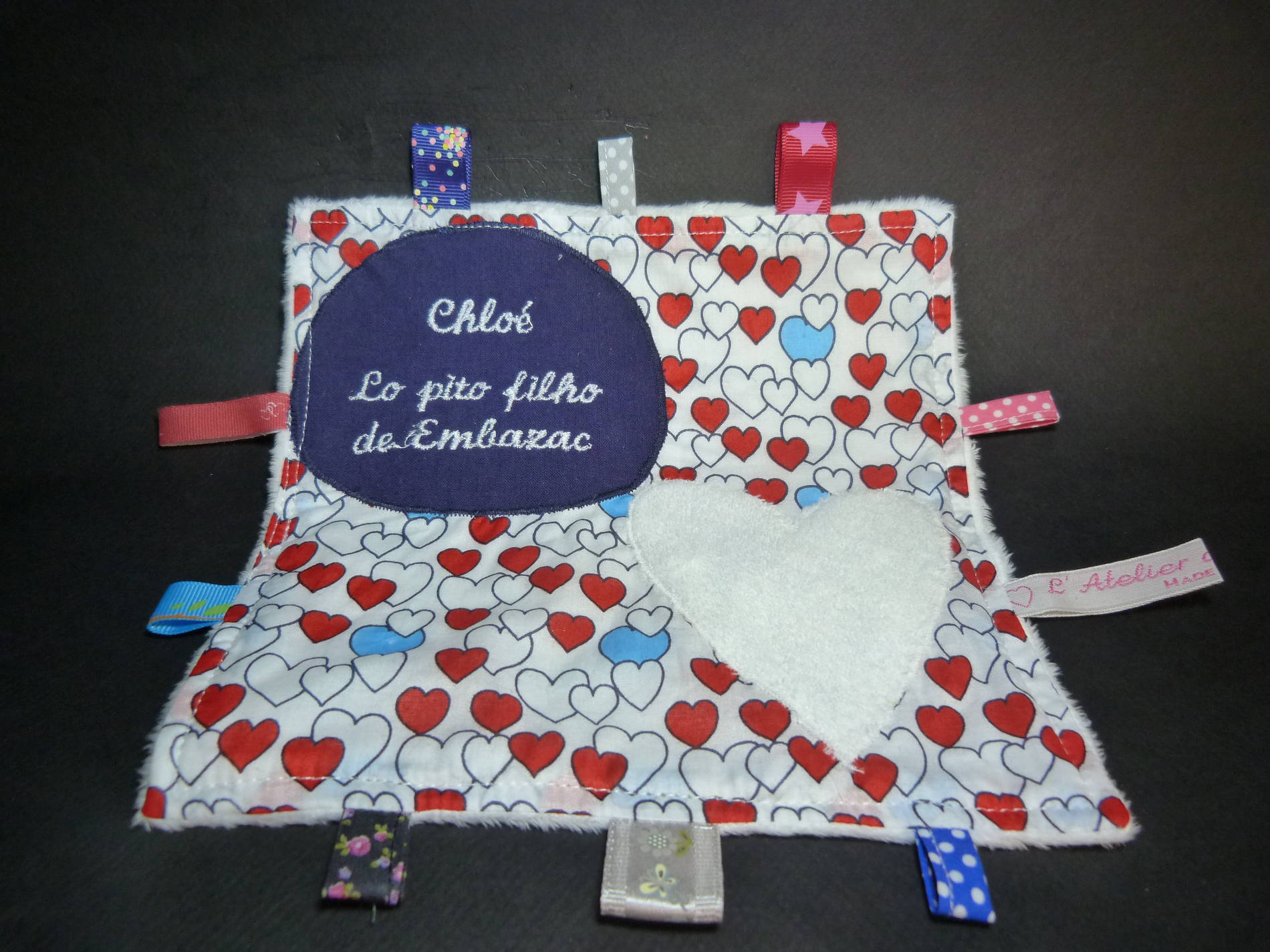 Doudou étiquettes personnalisé - Broderie + appliqué - Chloé